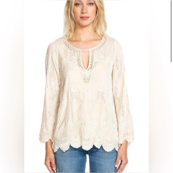 Johnny Was Cream Embroidered Blouse - Picture 1 of 8